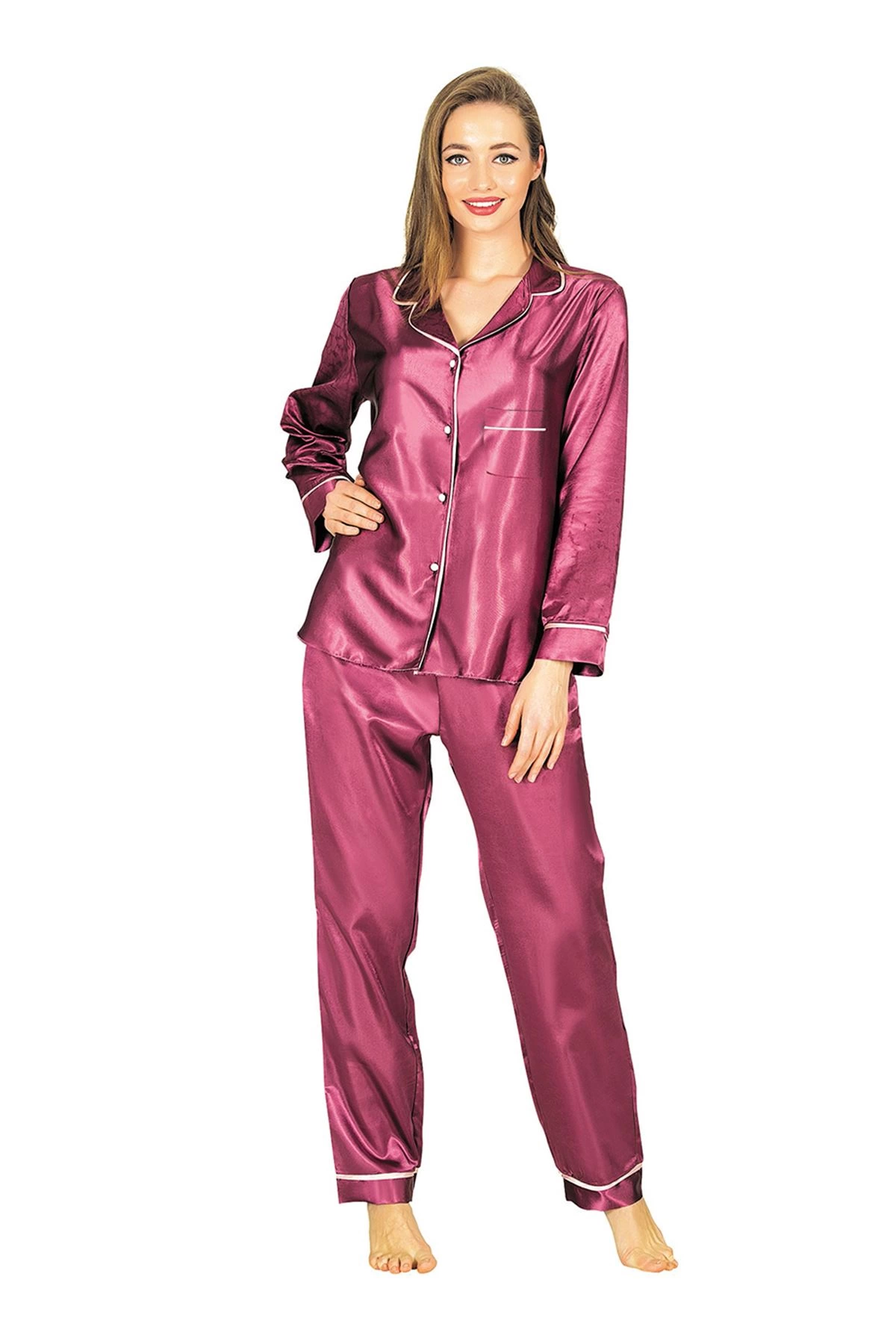 Purple Satin Pijama Set - 1613