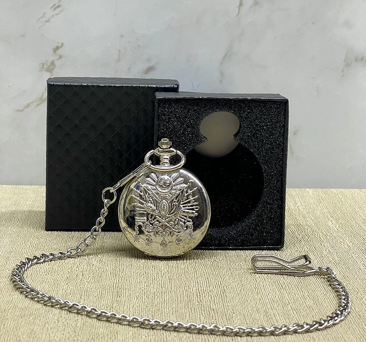Özel Kutulu Osmanlı Devlet Arması Gümüş Köstekli Saat Alk4665