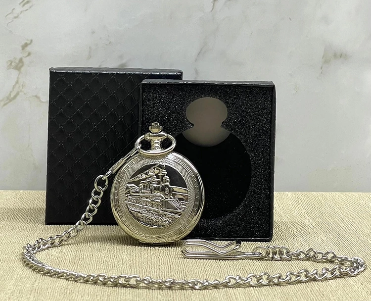 Özel Kutulu Tren Temali Gümüş Köstekli Saat Alk4675