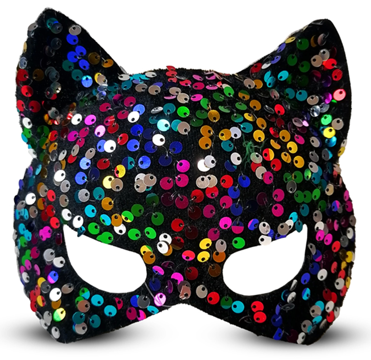 Color Sequin Party Mask 16x14 Cm On Black Velvet Fabric