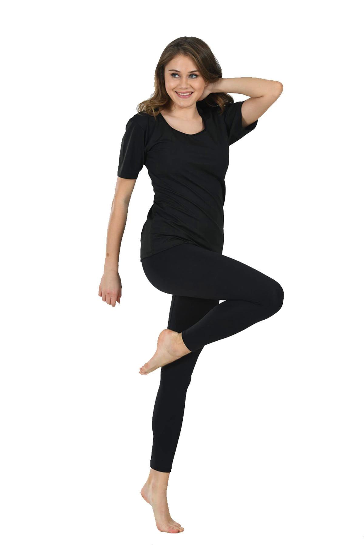 Black Female Half Sleeves Thermal Sauna Athletic Thai Team - 746