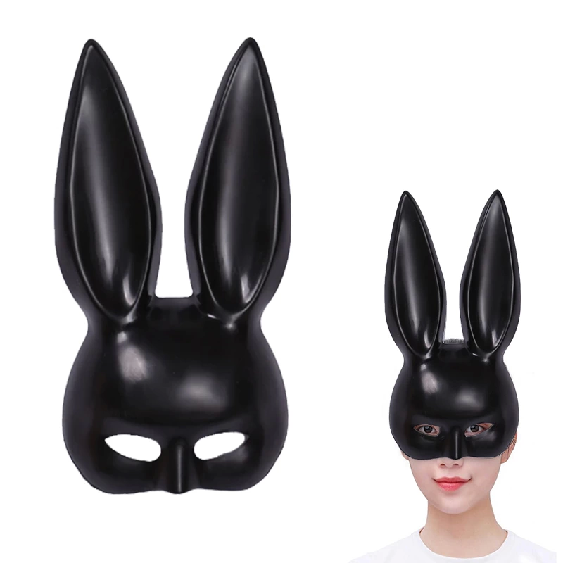 Black Color Extra Luxury Long Rabbit Mask 35x16 Cm