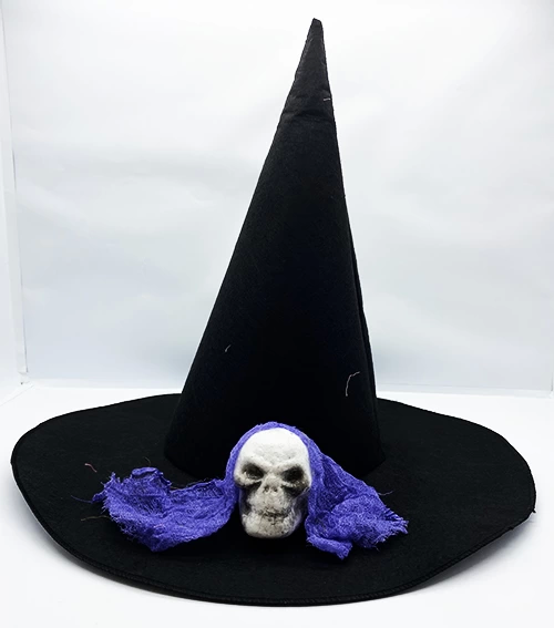 Black Color Blue Duvaklı Dry Head Theme Cadı Hat 35x38 Cm