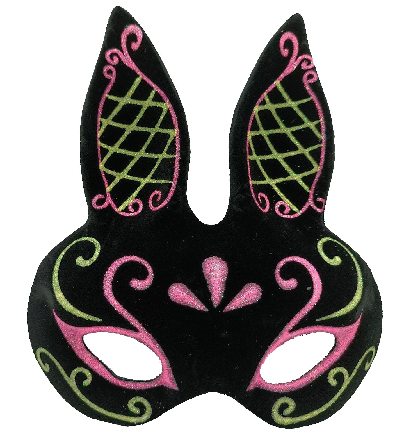 Black Color Pink Gold Simli Black Suede Coating Rabbit Mask 18x16 Cm