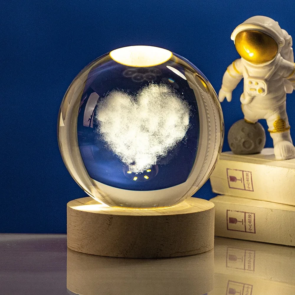 Wooden Bottom Heart Design Glass Globe with Usb
