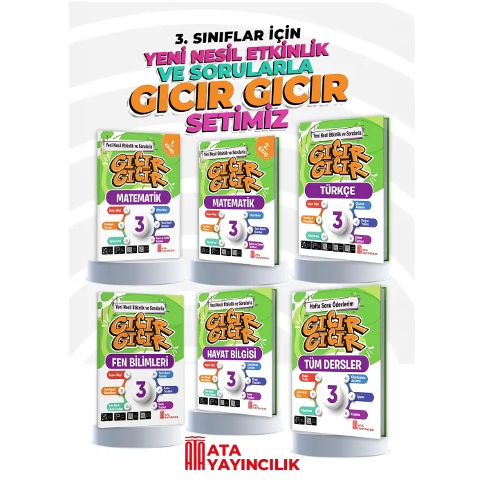 3. Sınıf Gıcır Gıcır 6lı Set (Türkçe-Matematik (2 Kitap)-Fen Bilimleri-Hayat Bilgisi-Hafta Sonu Ödevlerim Tüm Dersler)