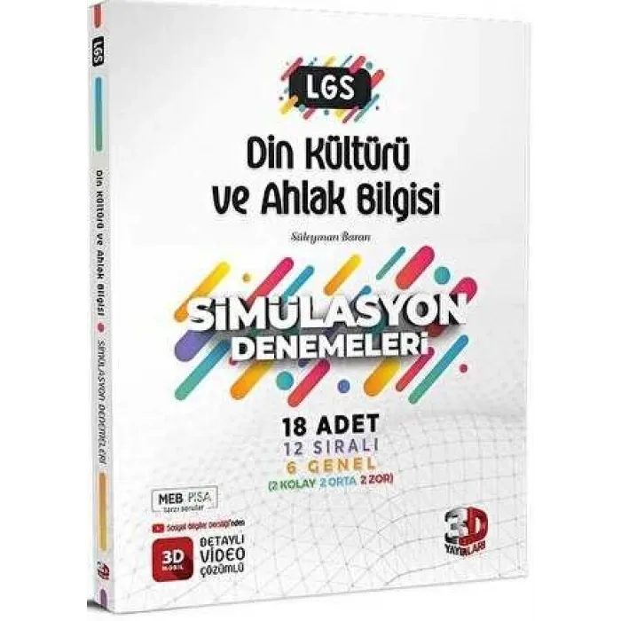 3D Yayınları 8. Sınıf LGS Din Kültürü ve Ahlak Bilgisi Simülasyon 18 Deneme