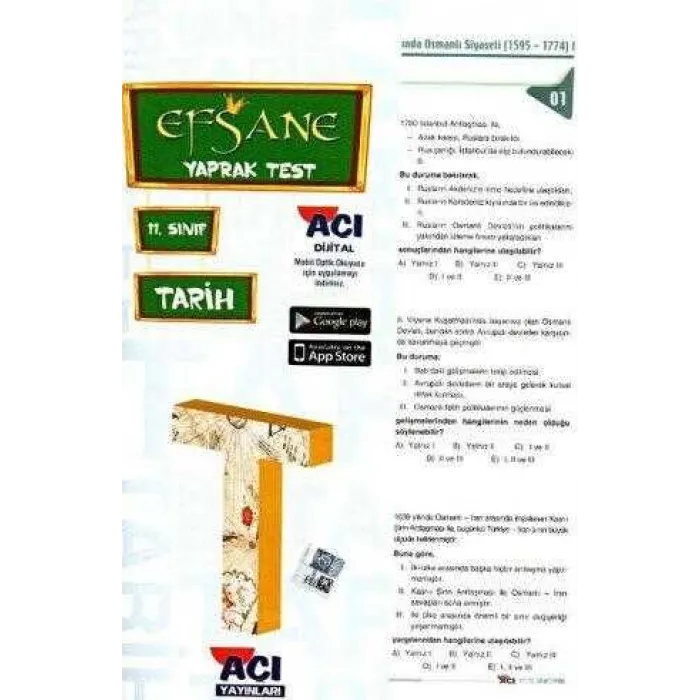 Açı Yayınları 11. Sınıf EFSANE Tarih Çek Kopart Yaprak Test