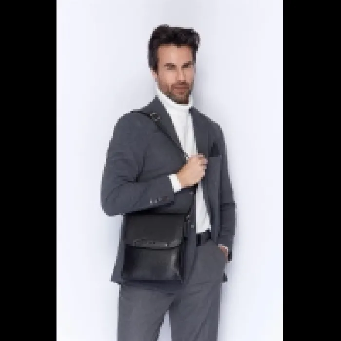 Aka Omuzdan Askılı Çanta 373-2 Floter Siyah Deri