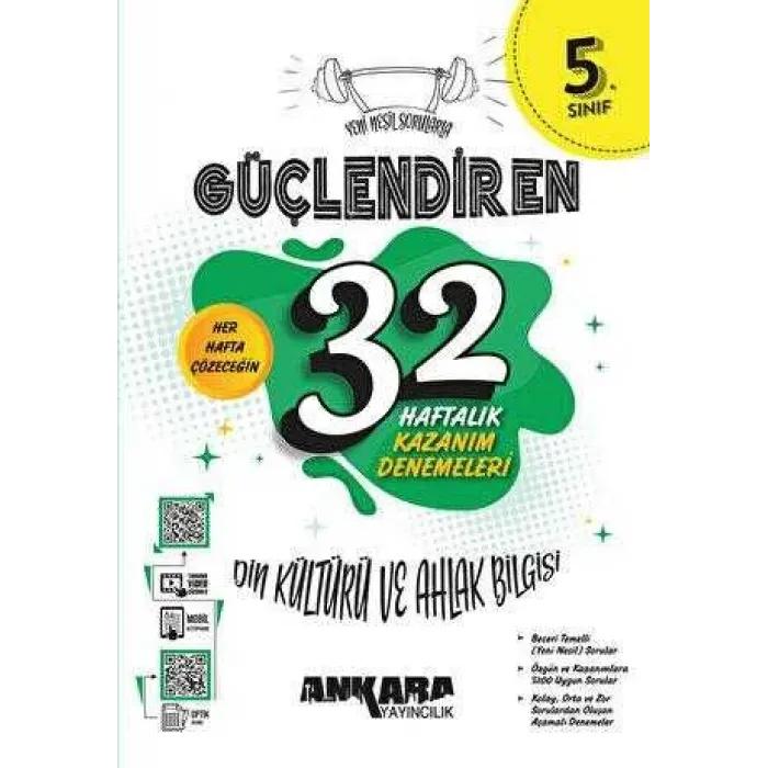 Ankara Yayıncılık 5. Sınıf Güçlendiren 32 Haftalık Din Kültürü ve Ahlak Bilgisi Kazanım Denemeleri