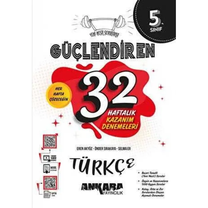 Ankara Yayıncılık 5. Sınıf Güçlendiren 32 Haftalık Türkçe Kazanım Denemeleri