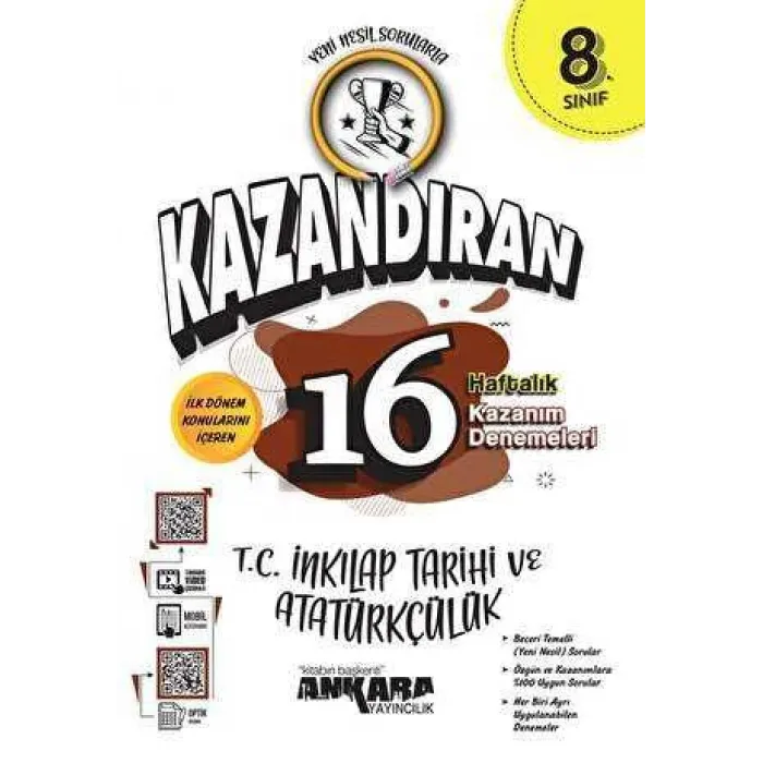 Ankara Yayıncılık LGS Kazandıran 16 Haftalık T.C İnkılap Tarihi ve Atatürk Kazanım Denemeleri