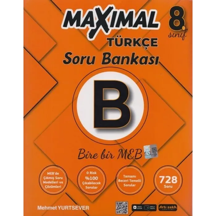 Artı Zeka Yayınları 8. Sınıf Türkçe B Maximal Soru Bankası