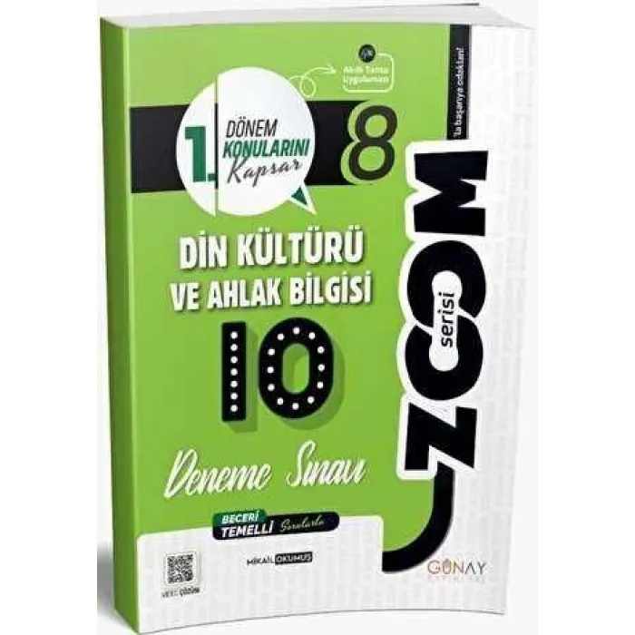 Günay Yayınları 8. Sınıf Din Kültürü ve Ahlak Bilgisi 1. Dönem 10 lu Zoom Serisi Deneme Sınavı