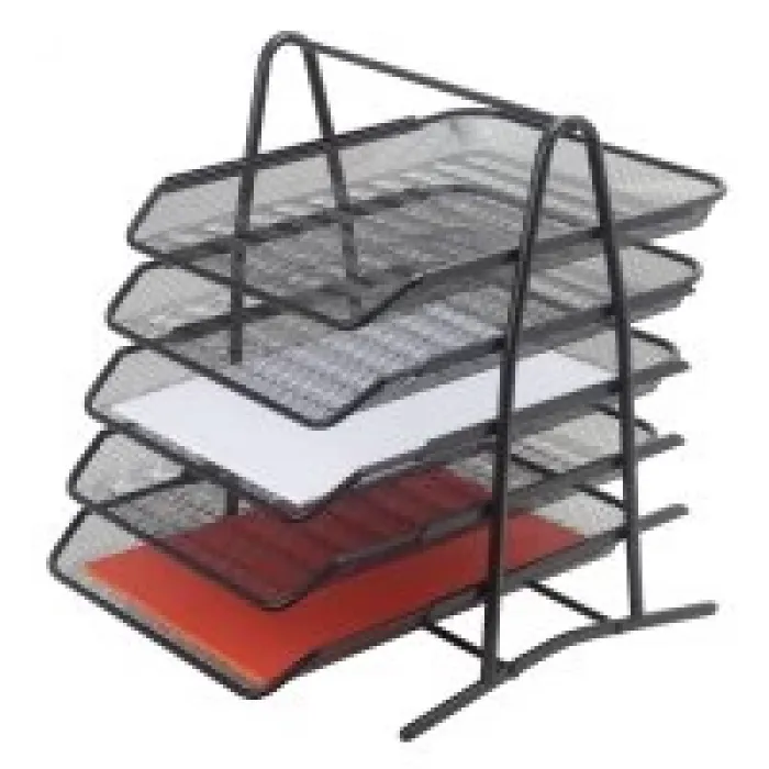 İnox 0614 Ofis Metal Fileli Evrak Rafı 5li Gümüş