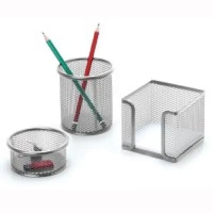 İnox 0690 Ofis Metal Fileli Kalemlik 3lü Set Gümüş