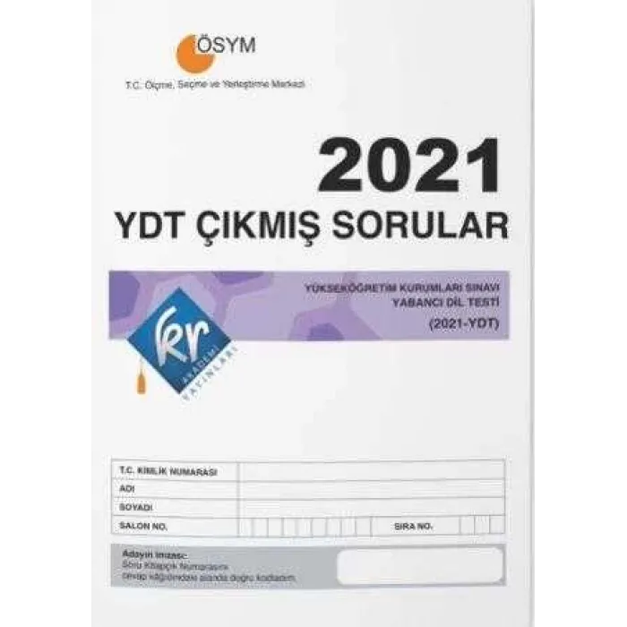 KR Akademi Yayınları 2021 YDT Çıkmış Sorular Tıpkı Basım Kitapçığı