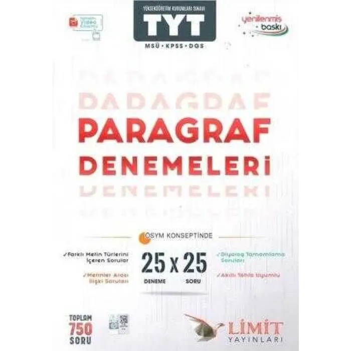 Limit Yayınları TYT MSÜ KPSS DGS Paragraf 25 X 25 Denemeleri