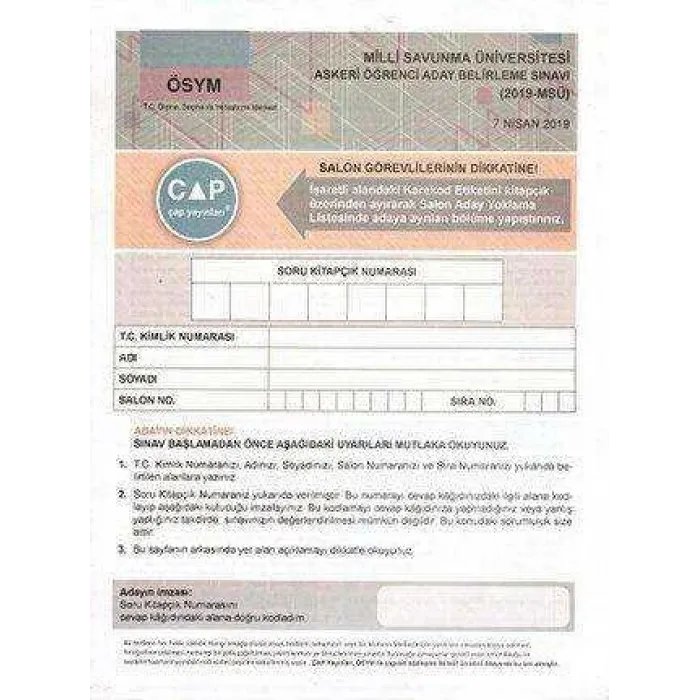 Milli Savunma Üniversitesi Askeri Öğrenci Belirleme Sınavı Denemesi