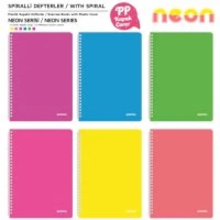 Mopak A4 Spiralli Plastik Kapak Defter Neon 60 Yaprak Kareli