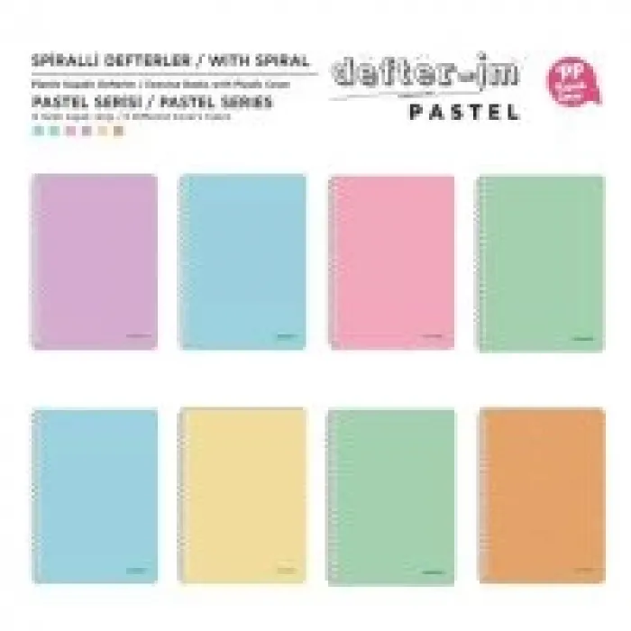 Mopak A4 Spiralli Plastik Kapak Defter Pastel 72 Yaprak Kareli