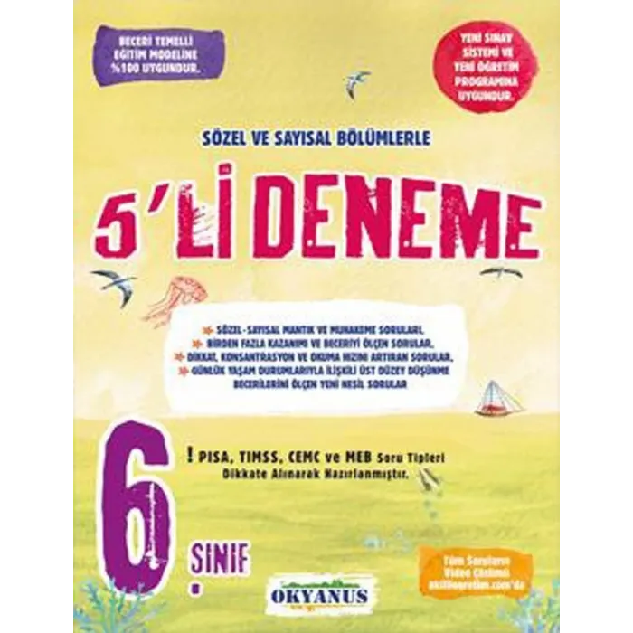 Okyanus Yayınları 6. Sınıf Sözel ve Sayısal Bölümlerle 5 li Deneme