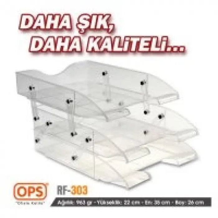 Ops 3lü Hareketli Evrak Rafı Şeffaf 4-rf303tr-5ops