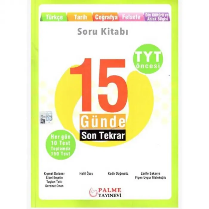 Palme Yayıncılık - Bayilik Palme YKS TYT Öncesi 15 Günde Son Tekrar Türkçe Tarih Coğrafya Felsefe Din