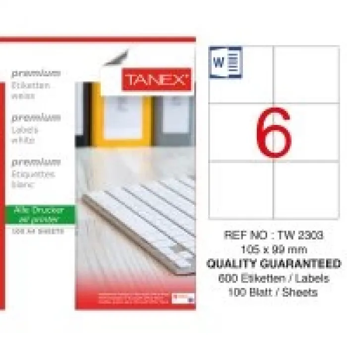 Tanex Lazer Etiket Tw-2303 105*99 Mm Beyaz 100lü