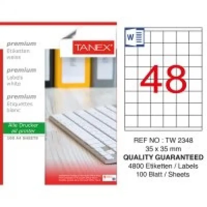 Tanex Lazer Etiket Tw-2348 35*35 Mm Beyaz 100lü