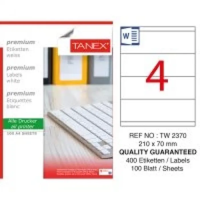 Tanex Lazer Etiket Tw-2370 210*70 Mm Beyaz 100lü
