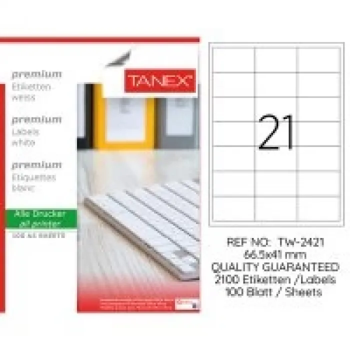 Tanex Lazer Etiket Tw-2421 66.5*41 Mm Beyaz 100lü