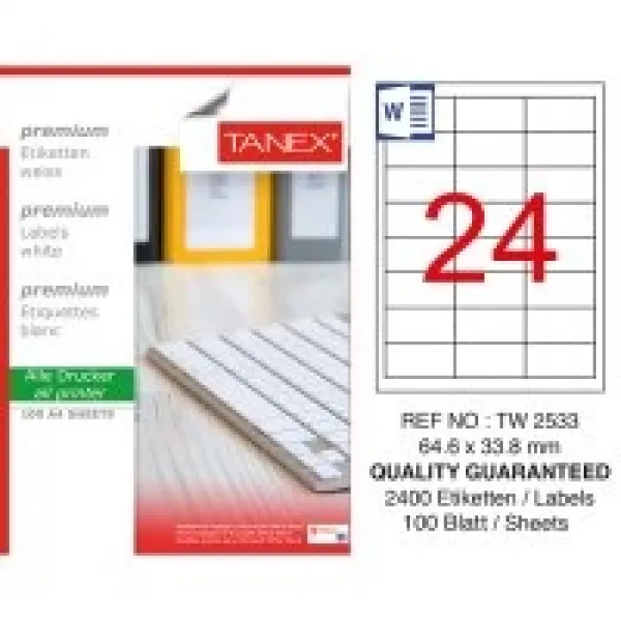 Tanex Lazer Etiket Tw-2533 64.6*33.8 Mm Beyaz 100lü