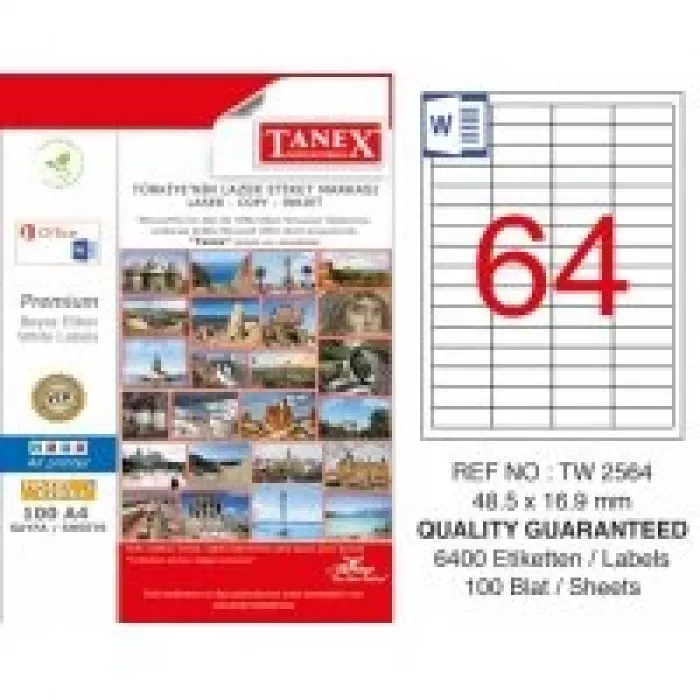 Tanex Lazer Etiket Tw-2564 48.5*16.9 Mm Beyaz 100lü