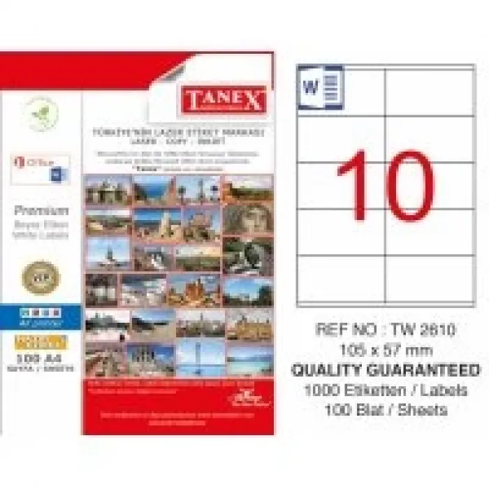 Tanex Lazer Etiket Tw-2610 105*57 Mm Beyaz 100lü