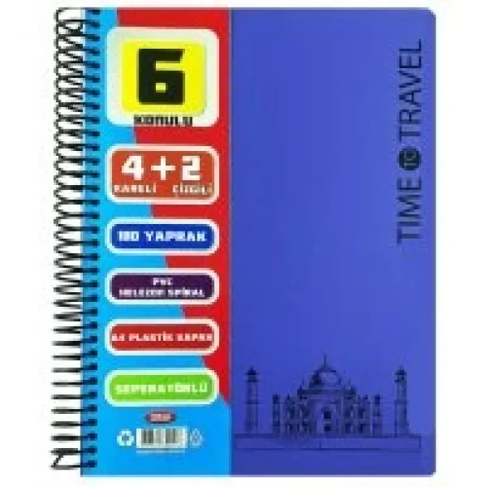 Tokaç Ayraçlı Defter 4+2 Spiralli Pp Kapak 6 Bölmeli 180 Yaprak 70 Gram Tok-79041