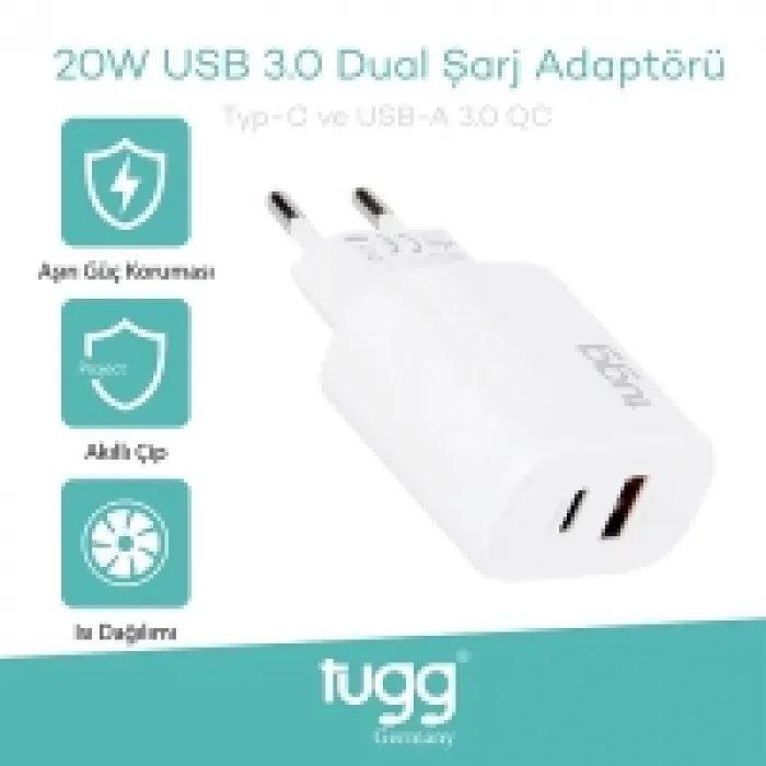 Tugg Germany 104403 Şarj Başlık Usb+type-c Girişli 20w