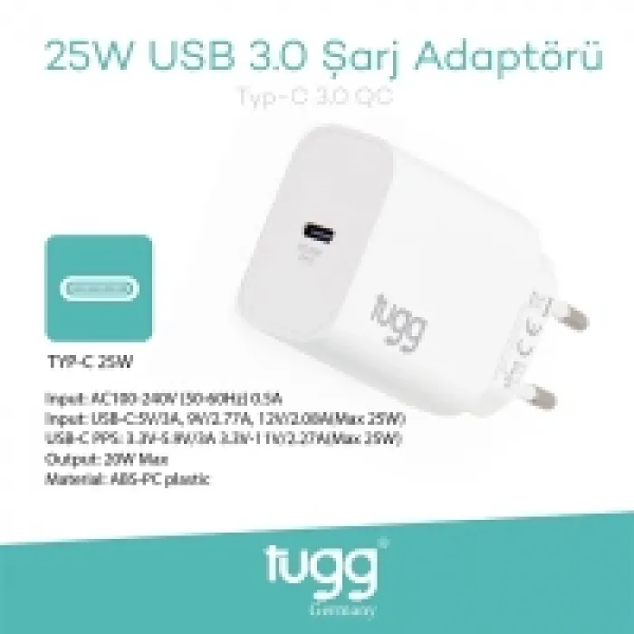 Tugg Germany 104404 Şarj Başlık Type-c Girişli 25w