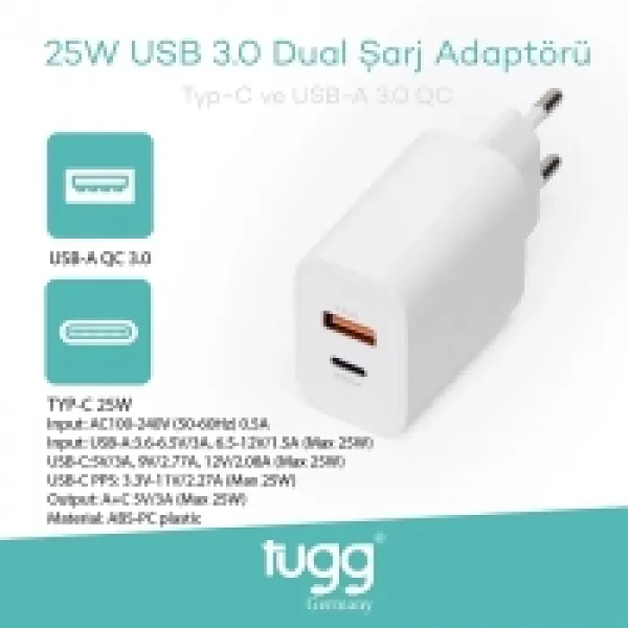 Tugg Germany 104406 Şarj Başlık Usb+type-c Girişli 25w