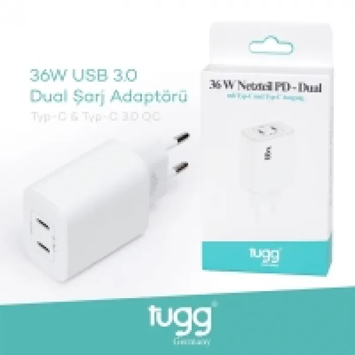 Tugg Germany 104407 Şarj Başlık Type-c+type-c Girişli 36w