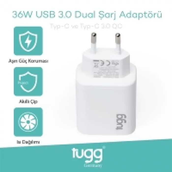 Tugg Germany 104407 Şarj Başlık Type-c+type-c Girişli 36w