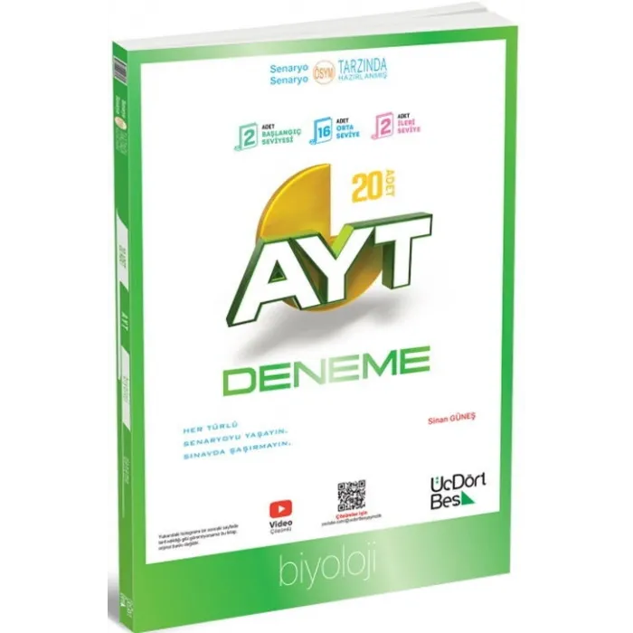 ÜçDörtBeş Yayınları AYT Biyoloji 20 Deneme