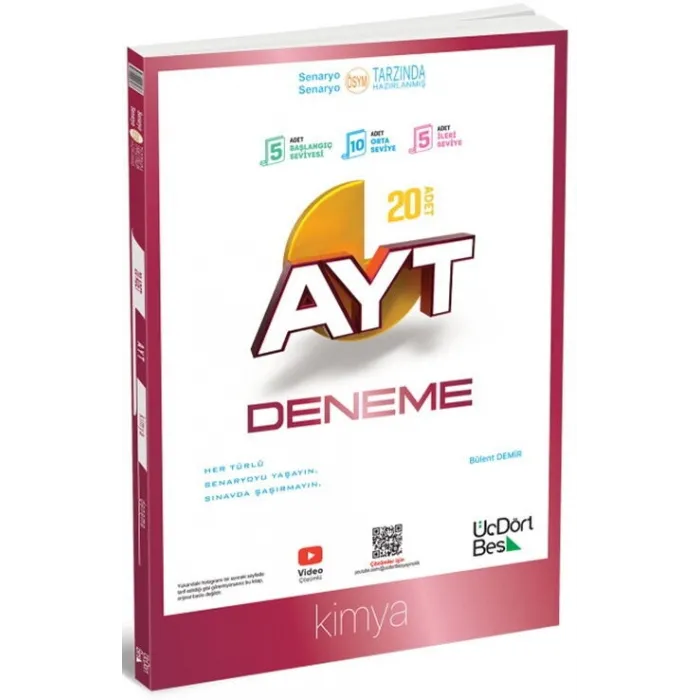 ÜçDörtBeş Yayınları AYT Kimya 20 Deneme