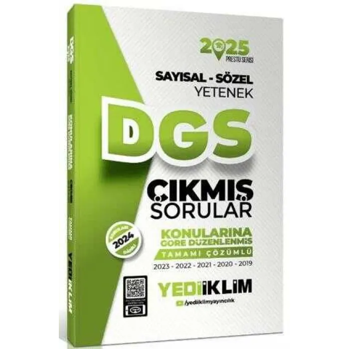 Yediiklim Yayınları 2025 DGS Sayısal-Sözel Yetenek Tamamı Çözümlü Konularına Göre Çıkmış Sorular