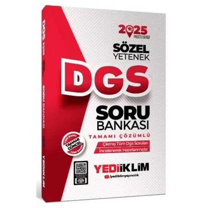 Yediiklim Yayınları 2025 DGS Sözel Yetenek Tamamı Çözümlü Soru Bankası