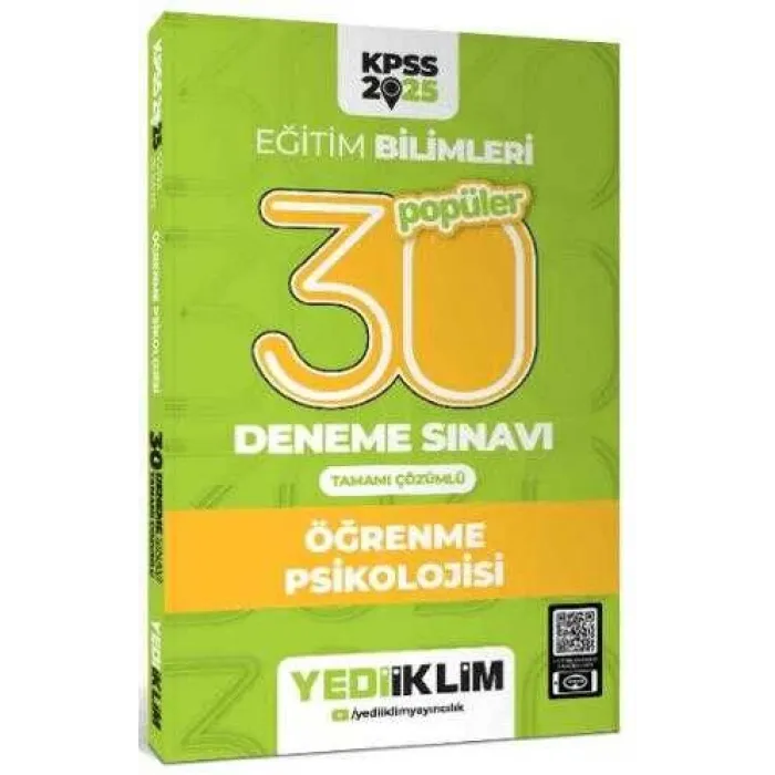 Yediiklim Yayınları 2025 KPSS Eğitim Bilimleri 30 Popüler Öğrenme Psikolojisi Tamamı Çözümlü Deneme Sınavı