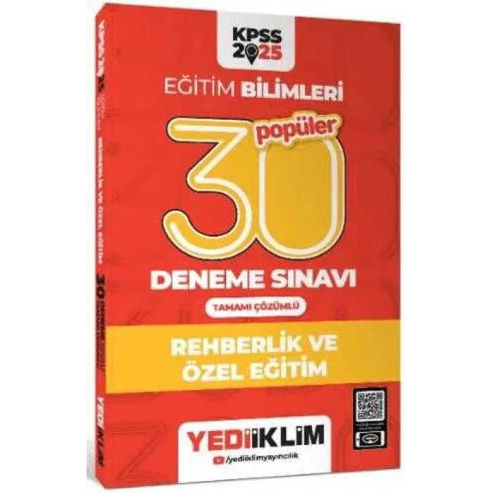 Yediiklim Yayınları 2025 KPSS Eğitim Bilimleri 30 Popüler Rehberlik ve Özel Eğitim Tamamı Çözümlü Deneme Sınavı