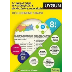 8. Sınıf İnkılap Tarihi ve Atatürkcülük Din Kültürü ve Ahlak Bilgisi 10 lu Deneme Sınavı Sadık Uygun Yayınları