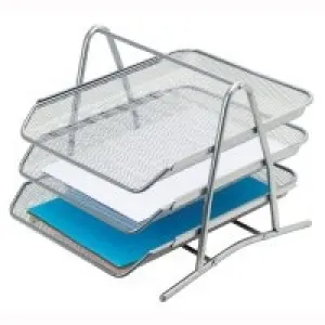 İnox 0591 Ofis Metal Fileli Evrak Rafı 3lü Gümüş