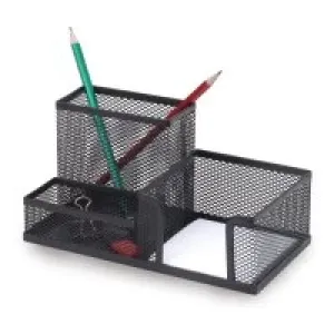 İnox 0645 Ofis Metal Fileli Kalemlik Kombine Set 3 Gözlü Siyah